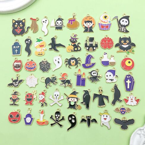 Sailanzi 48 قطعة من سبائك المينا على شكل بيضة عيد الفصح وأرنب موجة شريطية قلادة صناعة المجوهرات DIY سلسلة المفاتيح أقراط قلادة تصميم مختلف سحر لصنع المجوهرات وقلادة الأساور (HK752) in Kuwait