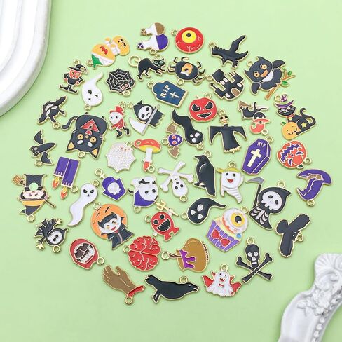 Sailanzi 48 قطعة من سبائك المينا على شكل بيضة عيد الفصح وأرنب موجة شريطية قلادة صناعة المجوهرات DIY سلسلة المفاتيح أقراط قلادة تصميم مختلف سحر لصنع المجوهرات وقلادة الأساور (HK752) in Kuwait