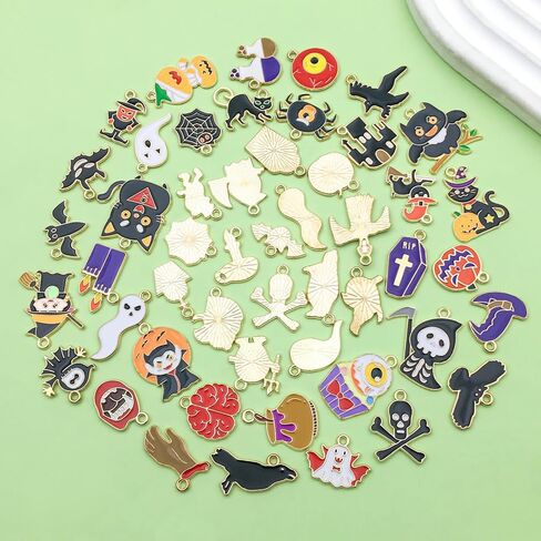 Sailanzi 48 قطعة من سبائك المينا على شكل بيضة عيد الفصح وأرنب موجة شريطية قلادة صناعة المجوهرات DIY سلسلة المفاتيح أقراط قلادة تصميم مختلف سحر لصنع المجوهرات وقلادة الأساور (HK752) in Kuwait