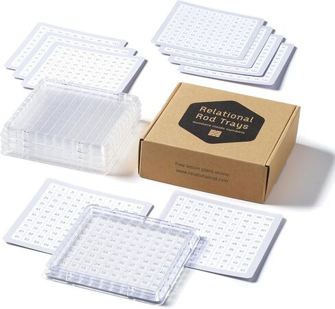 Relational Rod Trays for Cuisenaire Rods (Set of 5 Trays & 10 Hundreds Chart Cards) Stackable Classroom Trays, Math Manipulative Tools, Teacher Supplies in Saudi Arabia