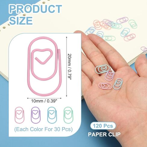 PATIKIL 120pcs Paper Clip, 20mm Mini Heart Paper Clip Cute Metal Clips Rust-Proof Strong Durable Bulk for Office, Pink in Saudi Arabia
