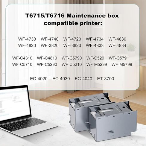 صندوق صيانة الحبر T6715 T6716 ​​لطابعات Workforce Pro WF-4730 WF-4740 WF-3820 WF-4734 WF-3834 WF-4720 WF-4830 ET-4040 EC-4020 EC-4030، صندوق الصيانة T671500 T671600 (عبوتان) in Saudi Arabia