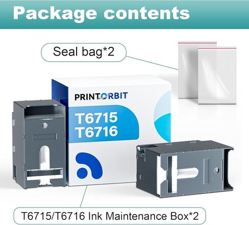صندوق صيانة الحبر T6715 T6716 ​​لطابعات Workforce Pro WF-4730 WF-4740 WF-3820 WF-4734 WF-3834 WF-4720 WF-4830 ET-4040 EC-4020 EC-4030، صندوق الصيانة T671500 T671600 (عبوتان) in Saudi Arabia