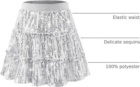 Rolanko Girls Sequin Skirt Kids Elastic Waist A-Line Sparkly Ruffle Skirt with Lining for Party Dance in Kuwait
