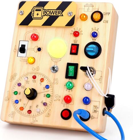 لوحة مونتيسوري المشغولة مع ضوء LED، لوحة حسية للأطفال الصغار بعمر 1+ سنة، ألعاب مونتيسوري الخشبية هدايا لصبي وفتاة بعمر 1+ in Kuwait