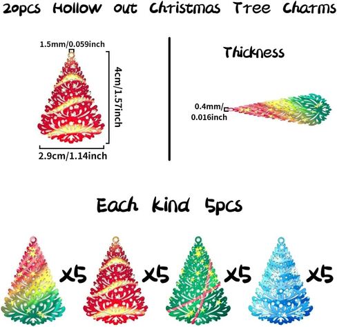 سحر عيد الميلاد الملونة متعدد الألوان شجرة عيد الميلاد تخريمية المعلقات جوفاء عيد الميلاد الكرة سحر DIY بها بنفسك الملحقات الإشارات المرجعية شنقا الزينة مكونات المجوهرات التعبئة والتغليف والزينة in Kuwait