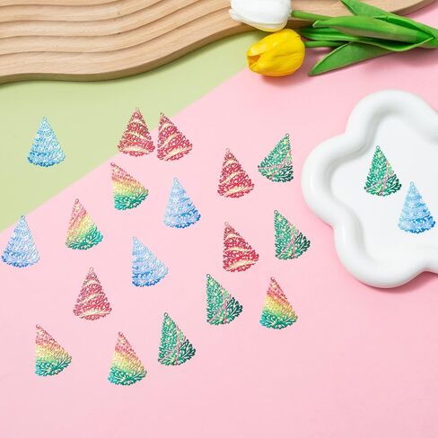 سحر عيد الميلاد الملونة متعدد الألوان شجرة عيد الميلاد تخريمية المعلقات جوفاء عيد الميلاد الكرة سحر DIY بها بنفسك الملحقات الإشارات المرجعية شنقا الزينة مكونات المجوهرات التعبئة والتغليف والزينة in Kuwait