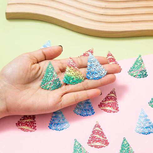 سحر عيد الميلاد الملونة متعدد الألوان شجرة عيد الميلاد تخريمية المعلقات جوفاء عيد الميلاد الكرة سحر DIY بها بنفسك الملحقات الإشارات المرجعية شنقا الزينة مكونات المجوهرات التعبئة والتغليف والزينة in Kuwait