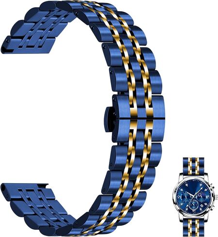 Juntan 7 Beads Quick Release Watch Band, 20mm 22mm Stainless Steel Watch Strap for Men Women, Adjustable Business Metal Watch Bracelet with Butterfly Clasp Multiple Colors in Kuwait