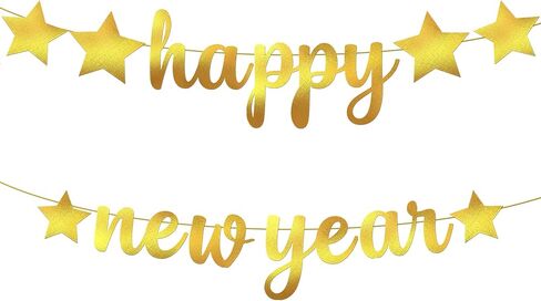 لافتة KatchOn الذهبية اللامعة Happy New Year - 3 سلاسل | علامة سنة جديدة سعيدة لزينة سنة جديدة سعيدة 2026 | لافتة ذهبية لمستلزمات حفلات رأس السنة 2026 | زخارف نيويورك 2026 in Kuwait