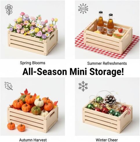 Veemoon 5pcs Small Crafts Wood Crates Basket, Miniature Dollhouse Christmas Furniture Decoration Accessories Paintable Mini Storage Box Rustic Display Wood Crates for Organizing Small Items (1.5×1") in Saudi Arabia