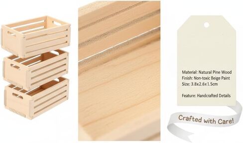 Veemoon 5pcs Small Crafts Wood Crates Basket, Miniature Dollhouse Christmas Furniture Decoration Accessories Paintable Mini Storage Box Rustic Display Wood Crates for Organizing Small Items (1.5×1") in Saudi Arabia