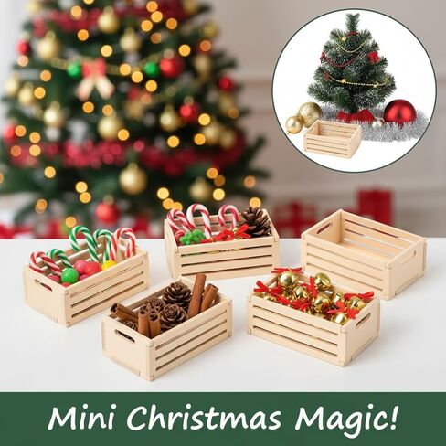 Veemoon 5pcs Small Crafts Wood Crates Basket, Miniature Dollhouse Christmas Furniture Decoration Accessories Paintable Mini Storage Box Rustic Display Wood Crates for Organizing Small Items (1.5×1") in Saudi Arabia