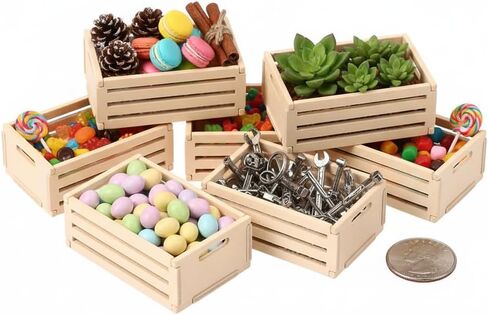Veemoon 5pcs Small Crafts Wood Crates Basket, Miniature Dollhouse Christmas Furniture Decoration Accessories Paintable Mini Storage Box Rustic Display Wood Crates for Organizing Small Items (1.5×1") in Saudi Arabia