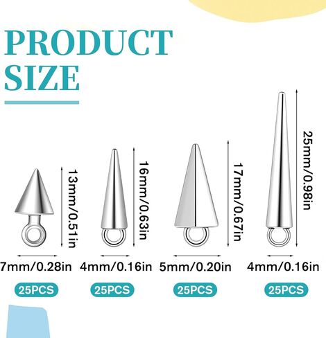 100 PCS Spike Beads, 4 Sizes Silver Cone Charms, Gothic Punk Spikes for Jewelry Making, Stainless Steel Cone Pendants Spikes for DIY Necklaces Bracelets Earring Making in Saudi Arabia