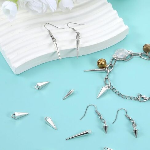 100 PCS Spike Beads, 4 Sizes Silver Cone Charms, Gothic Punk Spikes for Jewelry Making, Stainless Steel Cone Pendants Spikes for DIY Necklaces Bracelets Earring Making in Saudi Arabia