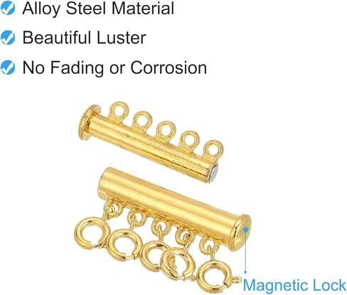 uxcell Layering Necklace Clasp Necklace Connector 5 Strands Slide Tube Lock Clasp for Layered Bracelet Necklace Jewelry Making, Gold in Saudi Arabia