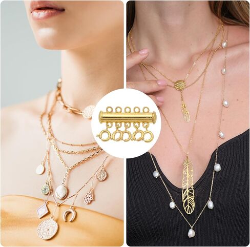 uxcell Layering Necklace Clasp Necklace Connector 5 Strands Slide Tube Lock Clasp for Layered Bracelet Necklace Jewelry Making, Gold in Saudi Arabia