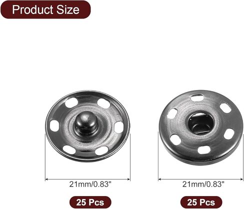 uxcell 25 Sets Sewing Snap Buttons, 21mm Press Buttons Metal Snap Fasteners for Clothes DIY Crafts, Metallic Black in Saudi Arabia