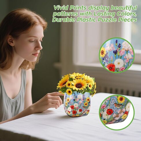 3D Puzzle Vase, 96 Unique Succulent Flower Vase Puzzle Pieces for Adults, Curved Plastic Vase Exquisite Decorative Gift for Flower Arrangements and Home Decoration,Crafts for Adults (Various Flowers) in Kuwait