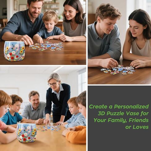 3D Puzzle Vase, 96 Unique Succulent Flower Vase Puzzle Pieces for Adults, Curved Plastic Vase Exquisite Decorative Gift for Flower Arrangements and Home Decoration,Crafts for Adults (Various Flowers) in Kuwait