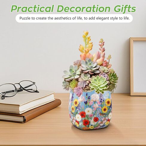 3D Puzzle Vase, 96 Unique Succulent Flower Vase Puzzle Pieces for Adults, Curved Plastic Vase Exquisite Decorative Gift for Flower Arrangements and Home Decoration,Crafts for Adults (Various Flowers) in Kuwait