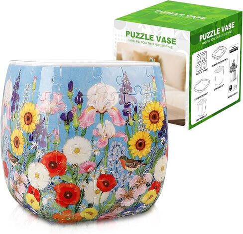 3D Puzzle Vase, 96 Unique Succulent Flower Vase Puzzle Pieces for Adults, Curved Plastic Vase Exquisite Decorative Gift for Flower Arrangements and Home Decoration,Crafts for Adults (Various Flowers) in Kuwait