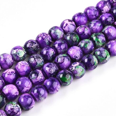 100 قطعة 8 مم خرز زجاجي دائري غير شفاف للخبز خرز زجاجي فضفاض DIY للأقراط وقلادة وسوار وصناعة المجوهرات، بنفسجي داكن in Kuwait