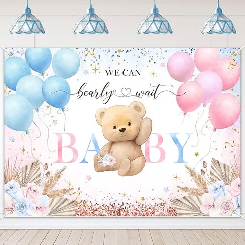 Avezano Boho Bear Gender Reveal Backdrop Banner Boho Floral We Can Bearly Wait Gender Reveal Decorations Pampas Grass He or She Baby Shower Party Decor 70.8 x 43.3 Inch in Kuwait
