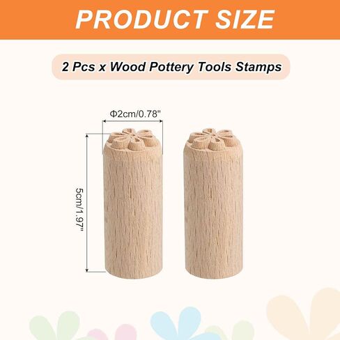 HARFINGTON 2pcs Wood Pottery Tools Stamps 0.8" Dia 2" Length Wood Block Print Stamps Heart Pattern for Cookie Cake Dessert in Saudi Arabia