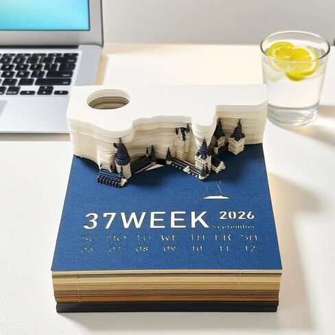 Time Piece Calendar - 2025 Desk Calendar With LED Light - 3D Calendar Paper Carving Art Memo Pad Notepad for Christmas Housewarming Desktop Decoration in Saudi Arabia