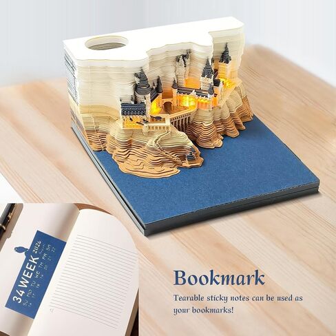 Time Piece Calendar - 2025 Desk Calendar With LED Light - 3D Calendar Paper Carving Art Memo Pad Notepad for Christmas Housewarming Desktop Decoration in Saudi Arabia