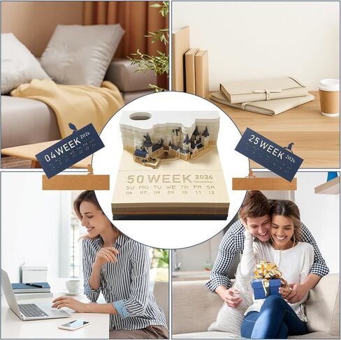 Time Piece Calendar - 2025 Desk Calendar With LED Light - 3D Calendar Paper Carving Art Memo Pad Notepad for Christmas Housewarming Desktop Decoration in Saudi Arabia