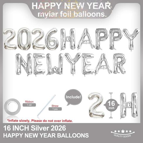 Gold HAPPY NEW YEAR 2026 Balloons, 16 Inch 2026 Happy New Year Balloons Eve Party Supplies, New Years Decorations, NYE New Years 2026 Balloons in Saudi Arabia