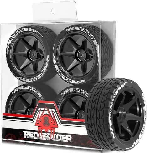 1/10 RC On Road Tires OD 2.55'' and Aluminium Street Wheels 4PCS 12mm Hex Touring Tyres for 1:10 Rally Racing Drift Car Tamiya TT01 TT02 XV01 HPI KYOSHO HSP PTG2 Traxxas TA06 A959 (Black) in Saudi Arabia