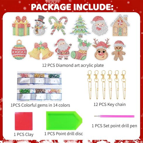 12 Pcs Christmas Diamond Art Keychains Party Favors, DIY 5D Christmas Ornaments Diamond Painting Keychains Kits, Xmas Crystal Arts Craft Keychain Winter Holiday Decorations Supplies in Saudi Arabia