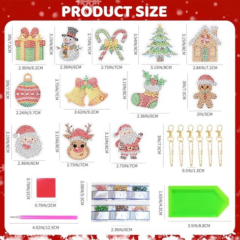 12 Pcs Christmas Diamond Art Keychains Party Favors, DIY 5D Christmas Ornaments Diamond Painting Keychains Kits, Xmas Crystal Arts Craft Keychain Winter Holiday Decorations Supplies in Saudi Arabia