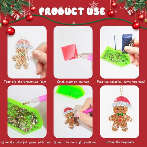 12 Pcs Christmas Diamond Art Keychains Party Favors, DIY 5D Christmas Ornaments Diamond Painting Keychains Kits, Xmas Crystal Arts Craft Keychain Winter Holiday Decorations Supplies in Saudi Arabia