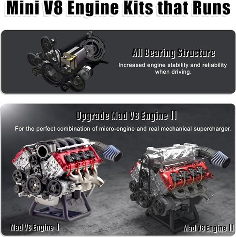 MAD Cison Mini V8 Engine Kit That Runs - Small Engine Building Kit for Adults, Suit for RC Cars AX90104 SCX10 Capra VS4-10 Pro/Ultra, Simulation Toy (With Supercharger) in Saudi Arabia