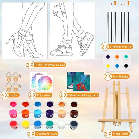 Humyoun 2 حزمة الأزواج الطلاء مجموعات الطرف قماش مرسومة مسبقا للرسم 8 × 10 بوصة قماش اللوحة امتدت مجموعة الطلاء ومستلزمات الحفلات رشفة لتاريخ ليلة ألعاب هدايا رومانسية (زوجين التاج) in Kuwait