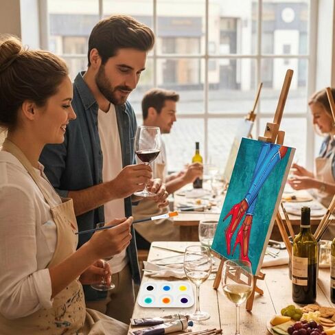 Humyoun 2 حزمة الأزواج الطلاء مجموعات الطرف قماش مرسومة مسبقا للرسم 8 × 10 بوصة قماش اللوحة امتدت مجموعة الطلاء ومستلزمات الحفلات رشفة لتاريخ ليلة ألعاب هدايا رومانسية (زوجين التاج) in Kuwait