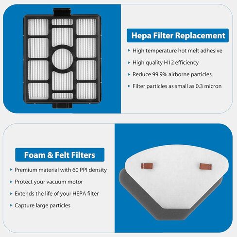 فلتر بديل YUEFENG لمكنسة Shark Detect Pro Max المستقيمة AZ4000 AZ4002 AZ4000C - 2 عبوة من مرشحات HEPA + 4 عبوات من الإسفنج واللباد in Kuwait