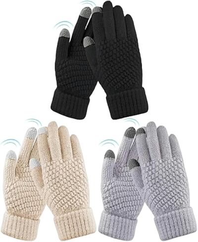 HRUTANE Womens Touch Screen Gloves Winter Warm Fleece Lined Gloves Elastic Cuff Texting Mittens Gifts 3 Pairs in Kuwait