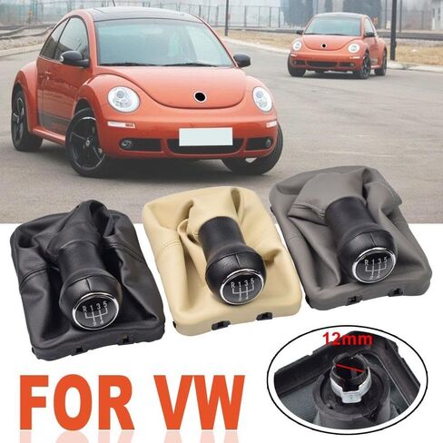 5 Speed Gear Stick Shift Knob Leather Boot for VW Beetle 1998 1999 2000 2001 2002 2003 2004 2005 2006 2007 2008 2009 2010 (Black) in Kuwait