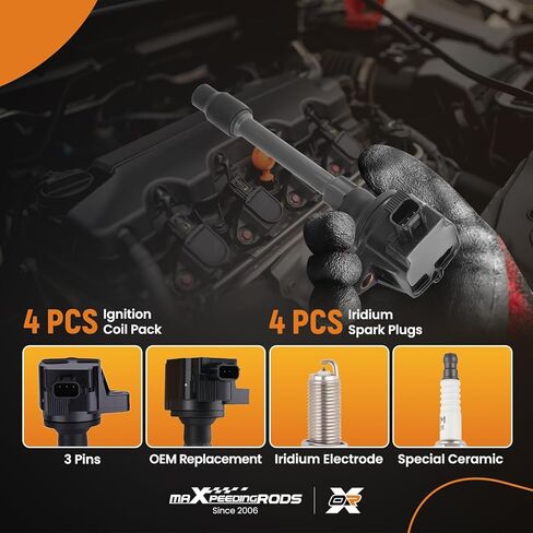 maXpeedingrods UF-749 Set of 4 Ignition Coil Pack and Iridium Spark Plugs Fit for Honda Civic 2016-2020 for Honda Fit 2015-2019, Ignition Coil Kit Replaces 305205R0003 305205R0013 in Saudi Arabia