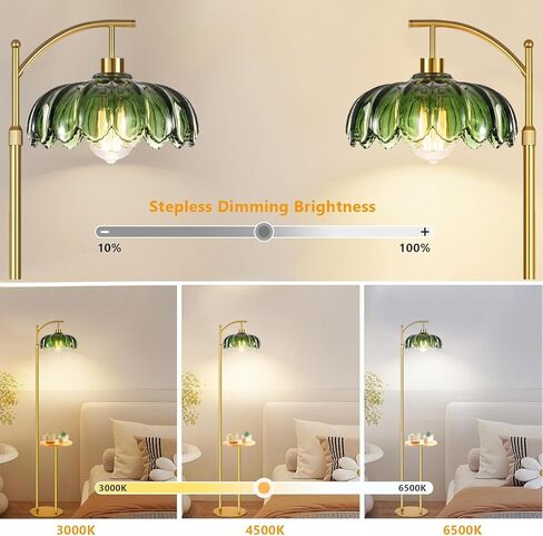 Arc Floor Lamp with Table and Shelves,Gold Floor Lamp for Living Room Glass Floor Lamps with Remote Control & 3 Color Temperature,Dimmable Standing Lamp Tall Flower Floor Lamps for Bedroom Corner in Saudi Arabia