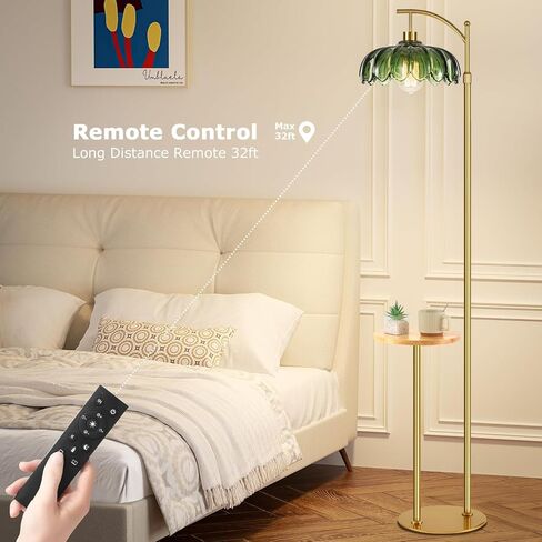 Arc Floor Lamp with Table and Shelves,Gold Floor Lamp for Living Room Glass Floor Lamps with Remote Control & 3 Color Temperature,Dimmable Standing Lamp Tall Flower Floor Lamps for Bedroom Corner in Saudi Arabia