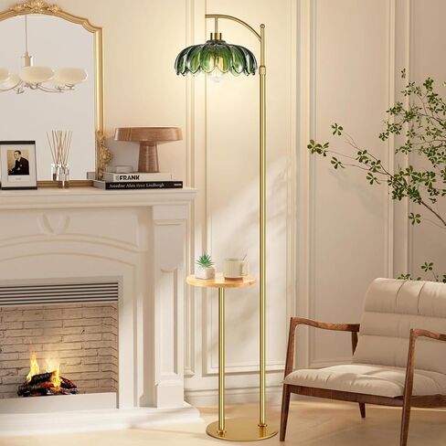 Arc Floor Lamp with Table and Shelves,Gold Floor Lamp for Living Room Glass Floor Lamps with Remote Control & 3 Color Temperature,Dimmable Standing Lamp Tall Flower Floor Lamps for Bedroom Corner in Saudi Arabia