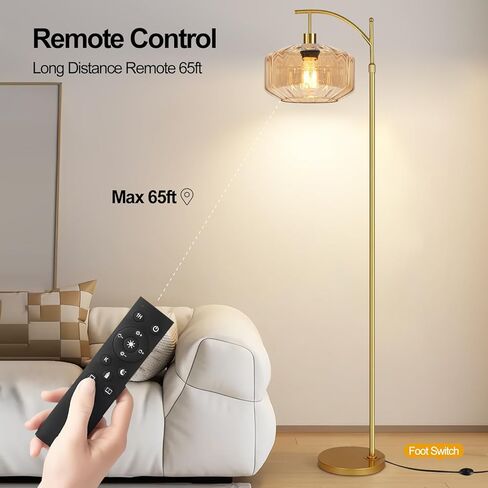 مصباح أرضي مقوس مع طاولة ورفوف، مصباح أرضي ذهبي لغرفة المعيشة ومصابيح أرضية زجاجية مع جهاز تحكم عن بعد و3 درجات حرارة ألوان، مصباح قائم قابل للتعتيم ومصابيح أرضية طويلة لزاوية غرفة النوم in Kuwait