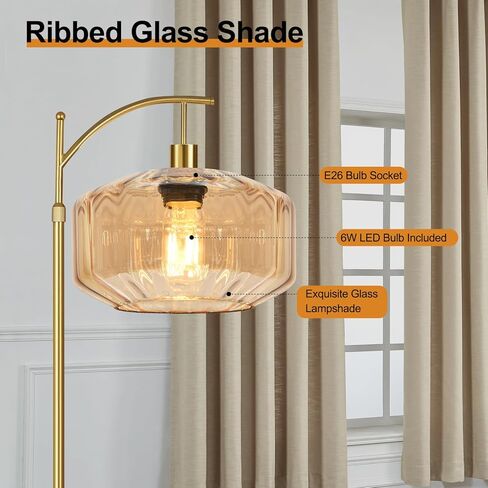 مصباح أرضي مقوس مع طاولة ورفوف، مصباح أرضي ذهبي لغرفة المعيشة ومصابيح أرضية زجاجية مع جهاز تحكم عن بعد و3 درجات حرارة ألوان، مصباح قائم قابل للتعتيم ومصابيح أرضية طويلة لزاوية غرفة النوم in Kuwait